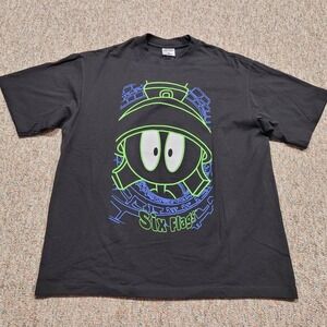 Marvin The Martian Six Flags Shirt Mens XL‎ Black Warner Brothers Looney Tunes